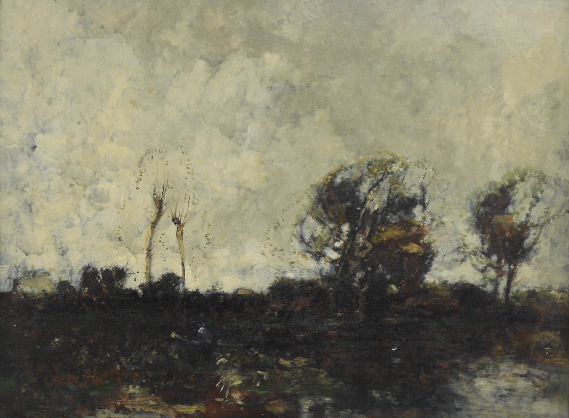 William Alfred Gibson (1866-1931), oil on board, ‘Evening on the river’, unsigned, inscribed label verso, 26 x 35cm. Condition - good